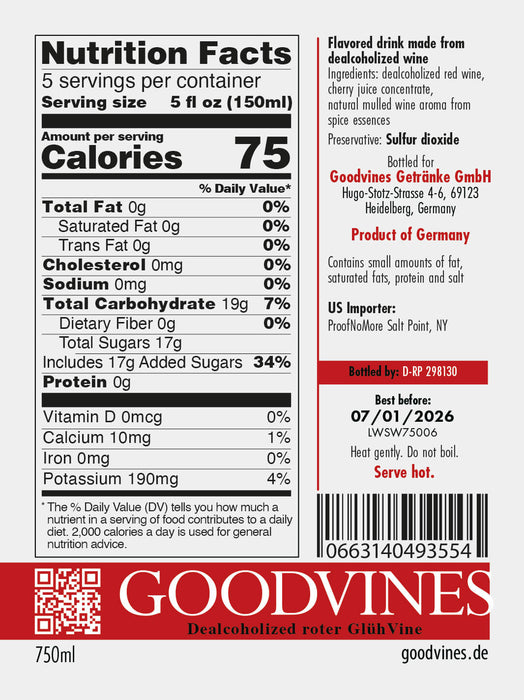 Goodvines -Dealcoholized red Gluhvine - Non-Alcoholic Mulled Wine - Back Label