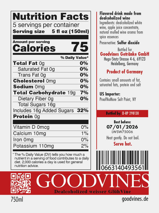 Goodvines - Dealcoholized Non-Alcoholic White Mulled Wine- Back Label