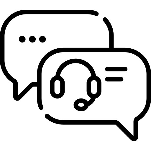 Icon of two speech bubbles with a headset inside on a white background