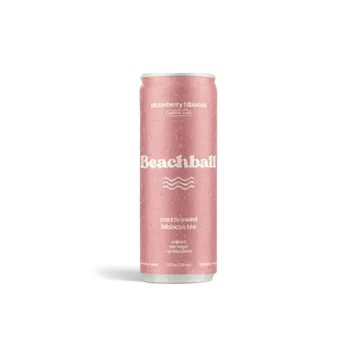BEACHBALL Cold Brewed Iced Tea Strawberry-Hibiscus w. Antioxidants - 12oz Can - ProofNoMore