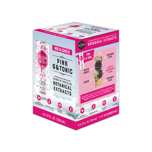 Clever Pink G and Tonic - Non-Alcoholic Craft Mocktail - 12oz  Cans - ProofNoMore