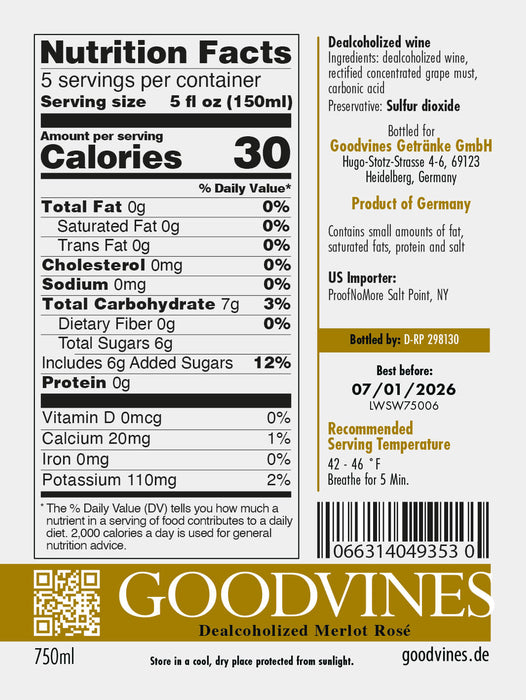 Goodvines Non-Alcoholic Merlot Rose Back Label