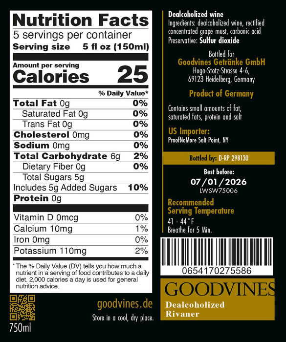 GoodVines - Non-Alcoholic Rivaner-White - 25.4oz - Non