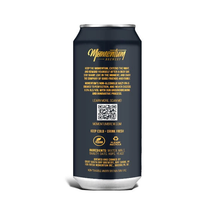 Momentum Brewery - Hazy IPA Non-Alcoholic Brew - New Size 16oz back label