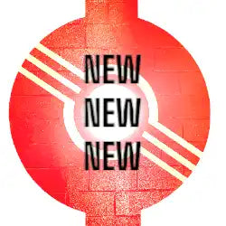 A red circular emblem with white stripes and a central ring.